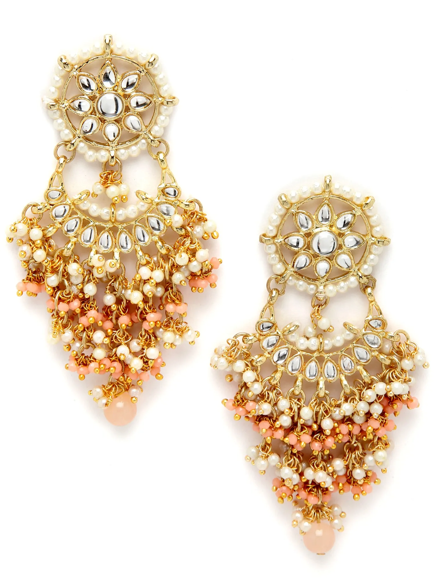 Peach Crystal and Pearl Kundan Dangler Earrings for Women