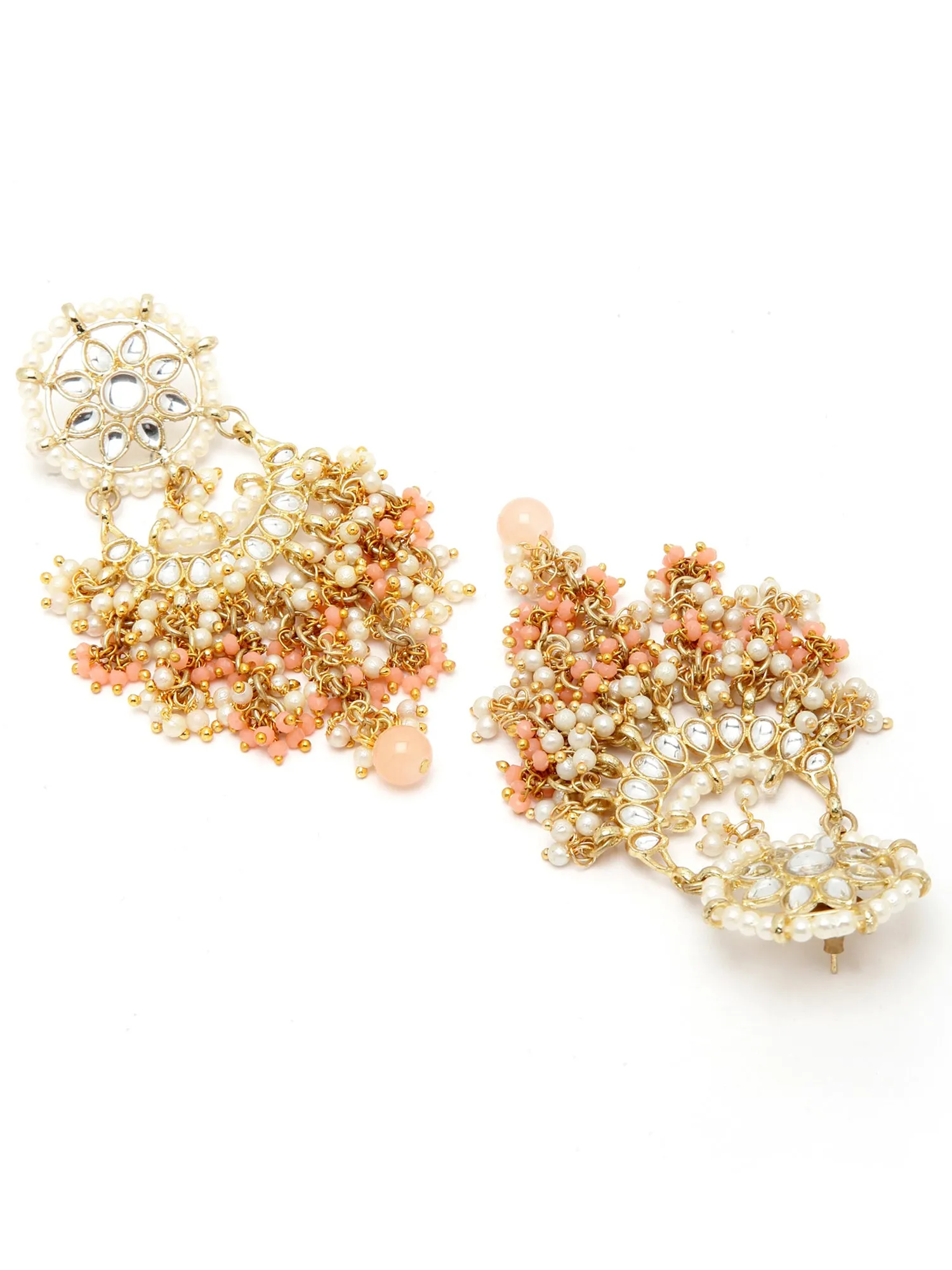 Peach Crystal and Pearl Kundan Dangler Earrings for Women