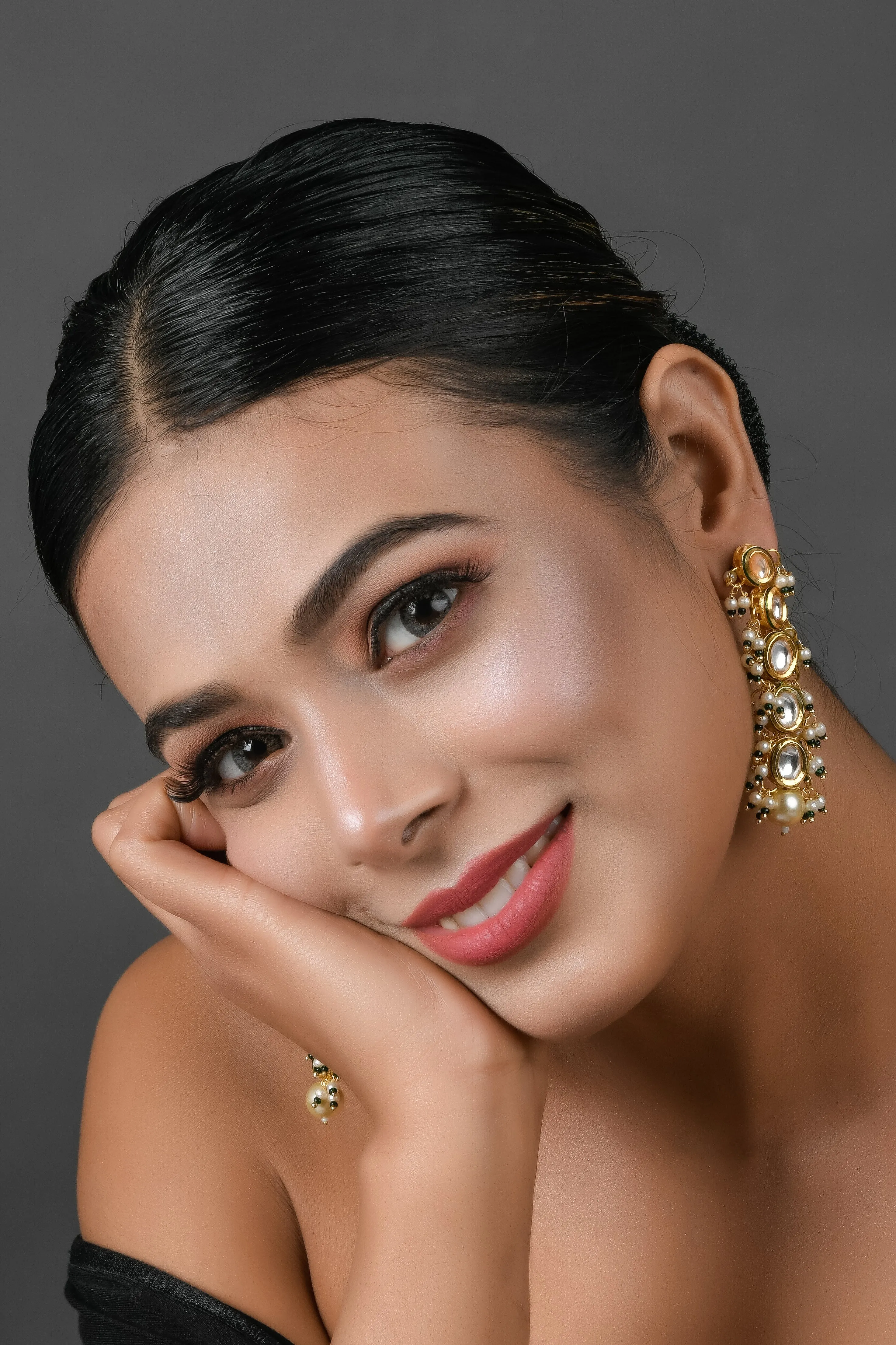 Pearl Beaded Kundan Gold Tone Earrings