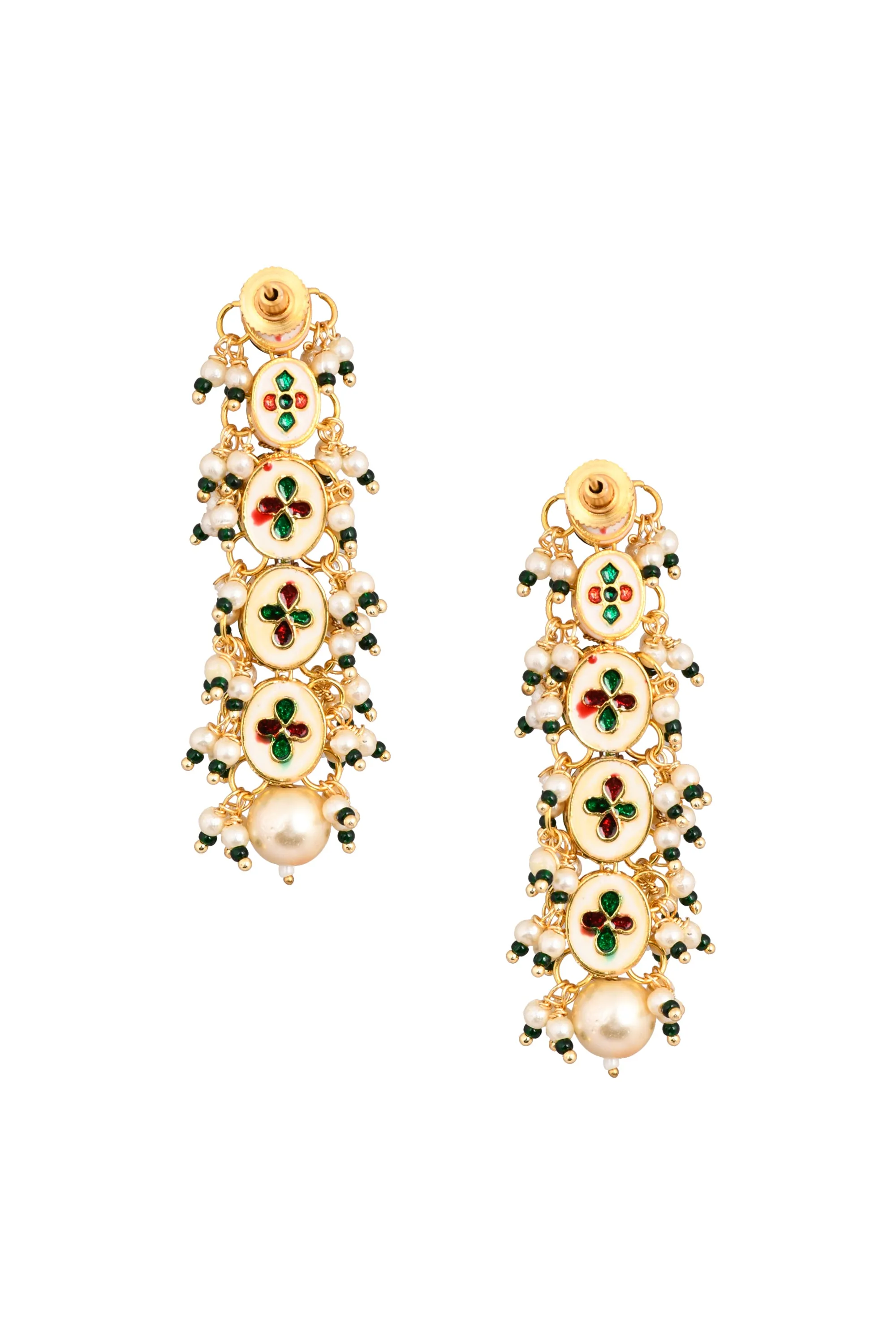 Pearl Beaded Kundan Gold Tone Earrings