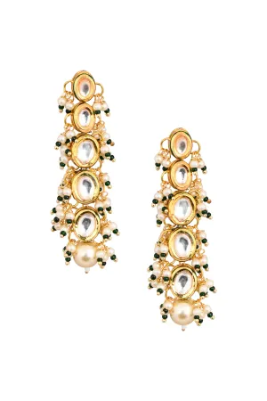 Pearl Beaded Kundan Gold Tone Earrings