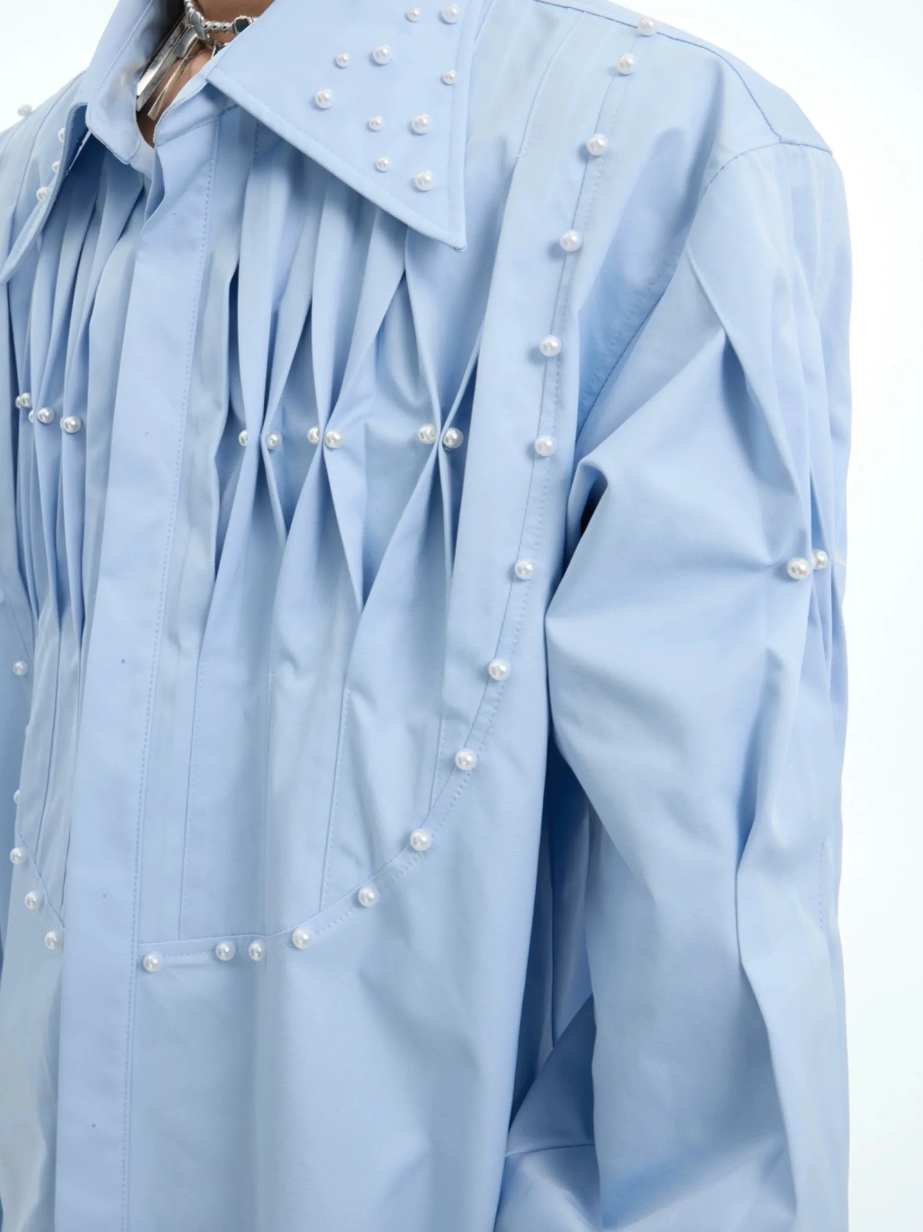 Pearl Embellished Pleated Shirt