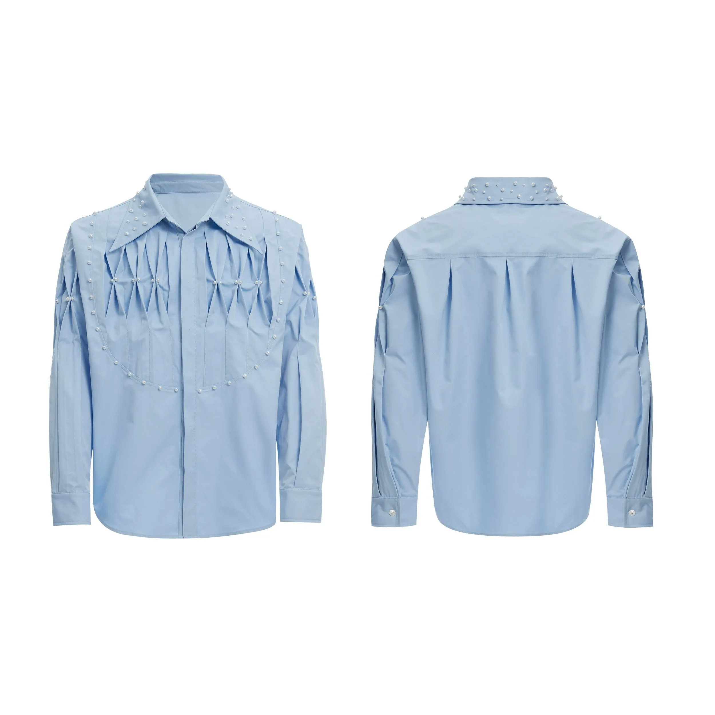 Pearl Embellished Pleated Shirt
