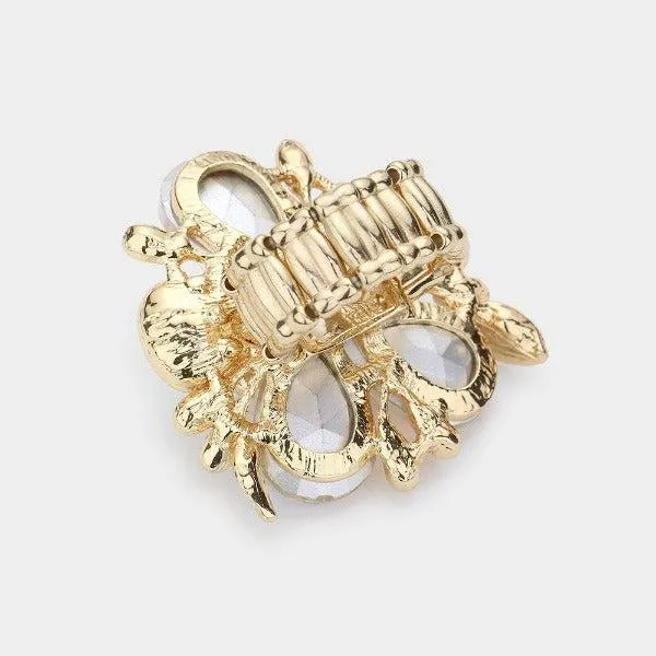 Pearl Embellished Teardrop Oil Spill Flower Stretch Ring