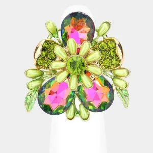 Pearl Embellished Teardrop Oil Spill Flower Stretch Ring