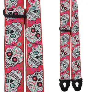 Perris Jacquard Guitar Strap ~ Red Skulls