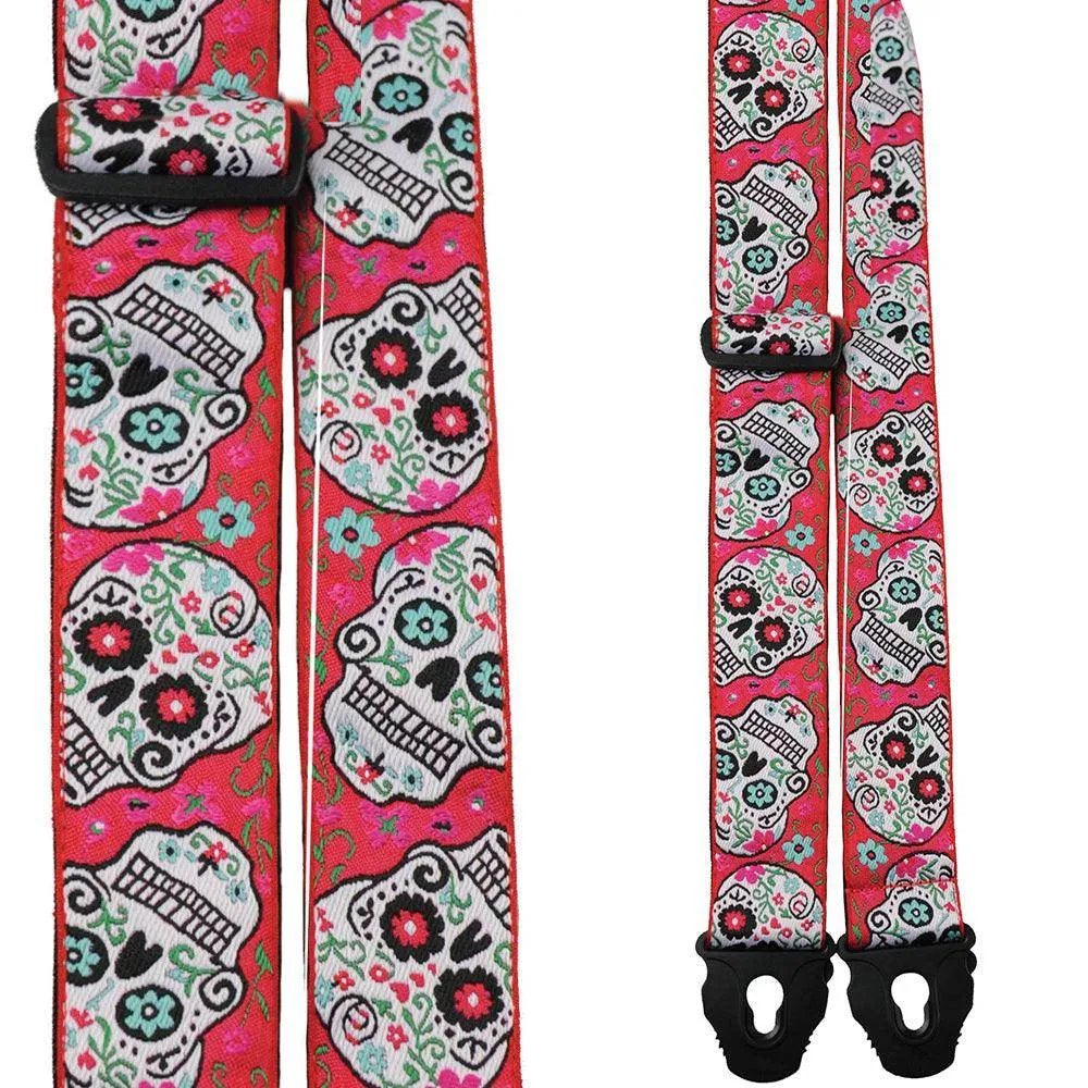 Perris Jacquard Guitar Strap ~ Red Skulls
