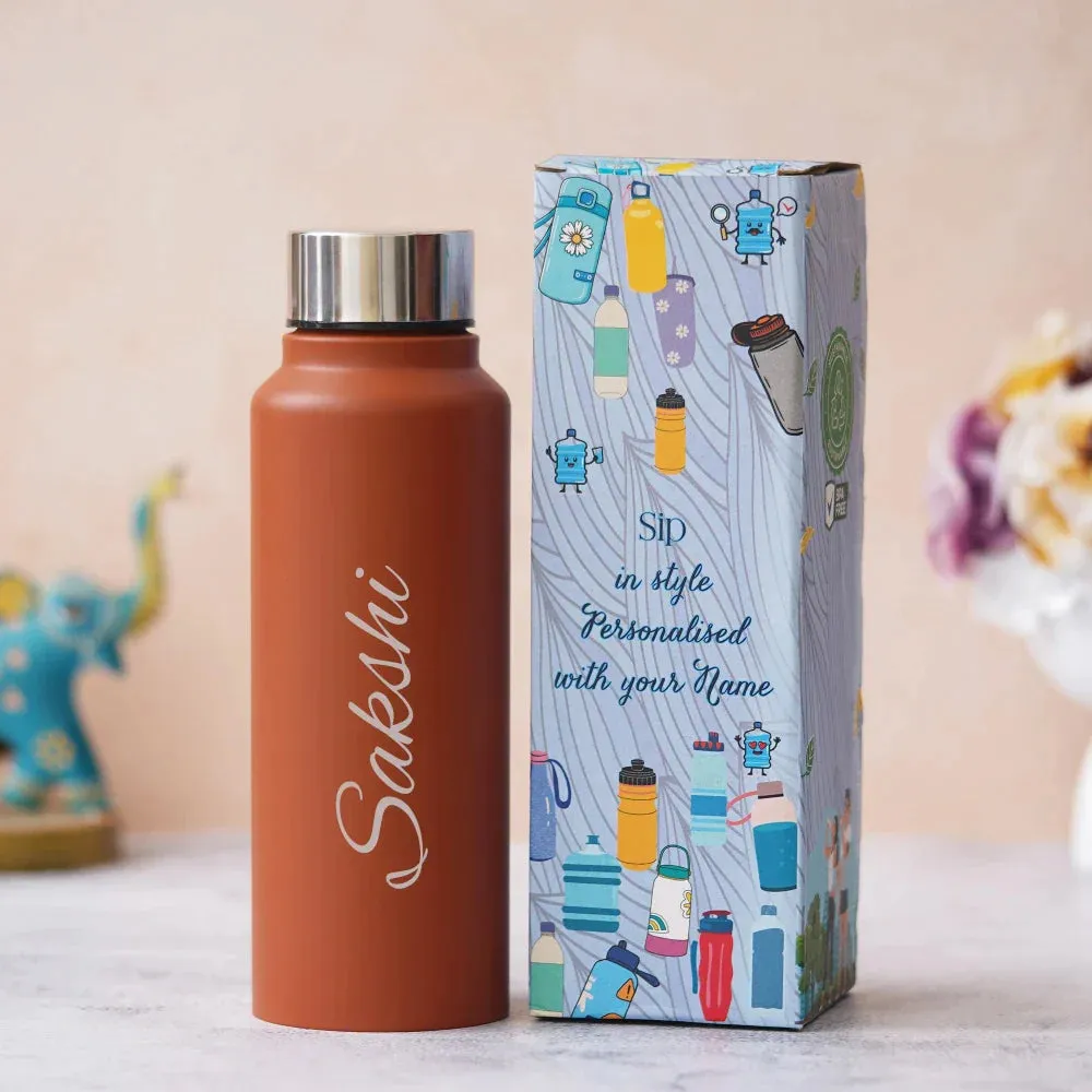 Personalized Best Vegan Leather Combo with Water Bottle - Brown