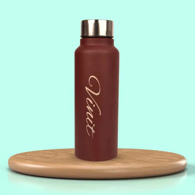 Personalized Best Vegan Leather Combo with Water Bottle - Brown