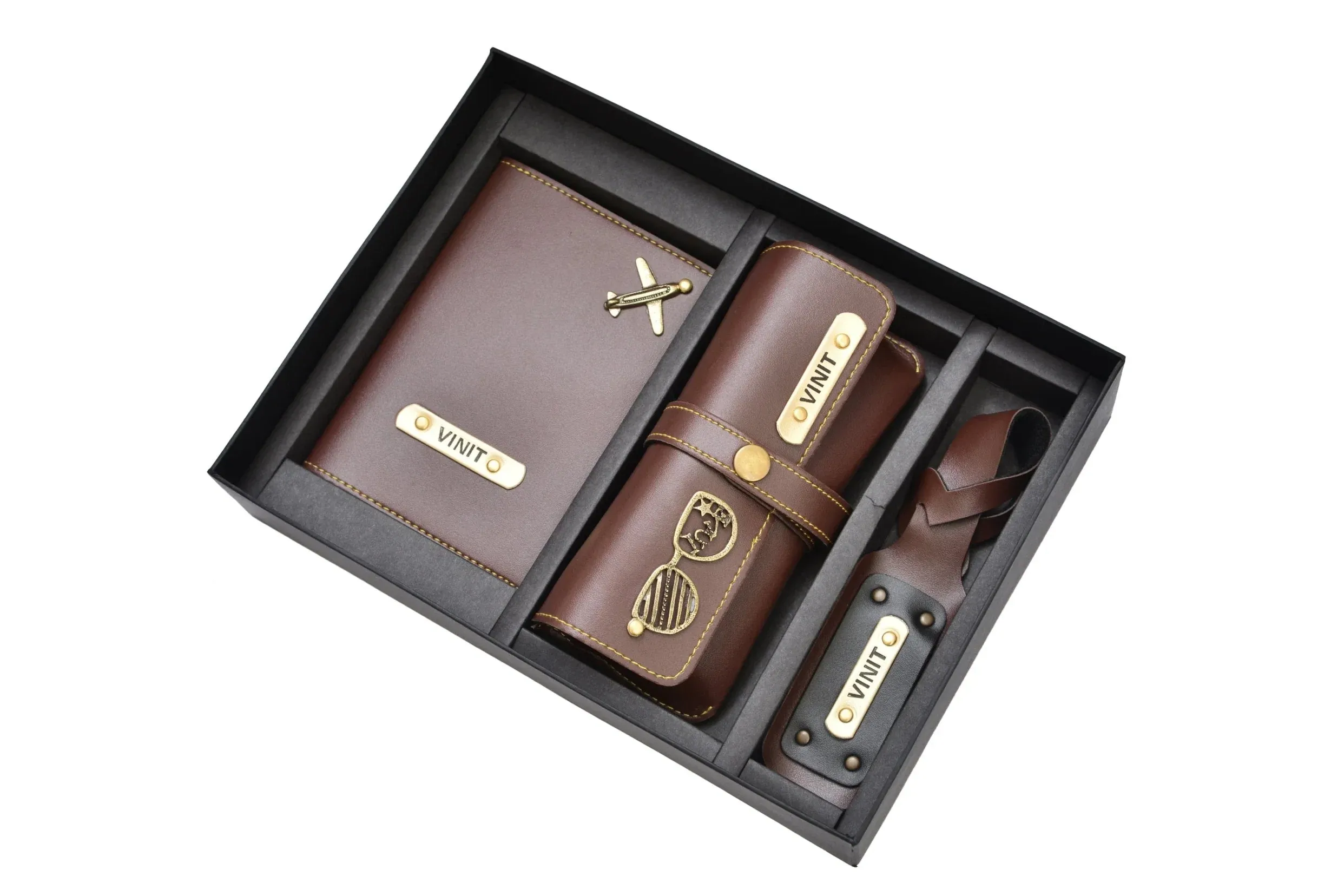 Personalized Frequent Traveller Combo (3 pcs) - Brown