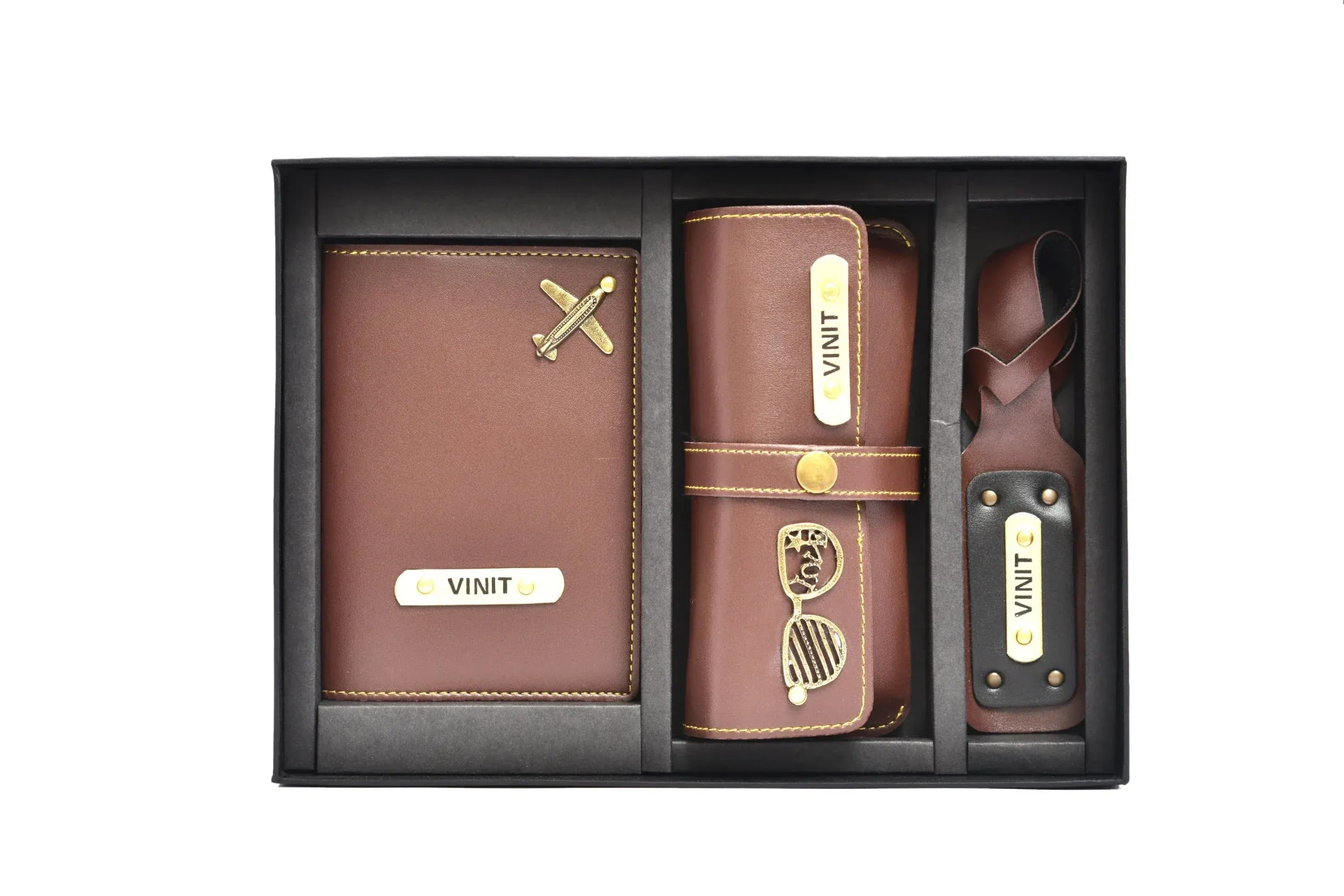 Personalized Frequent Traveller Combo (3 pcs) - Brown