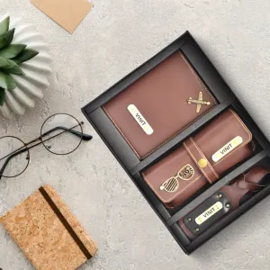 Personalized Frequent Traveller Combo (3 pcs) - Brown