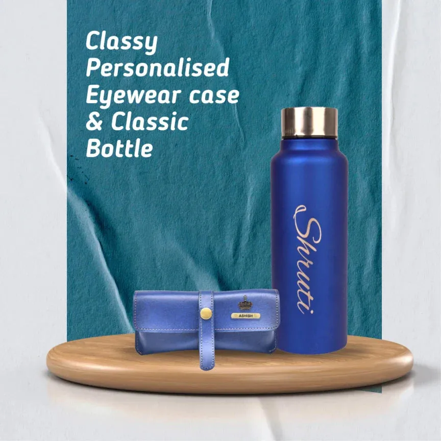 Personalized Perfect Classy Leather Eyewear Case - Blue