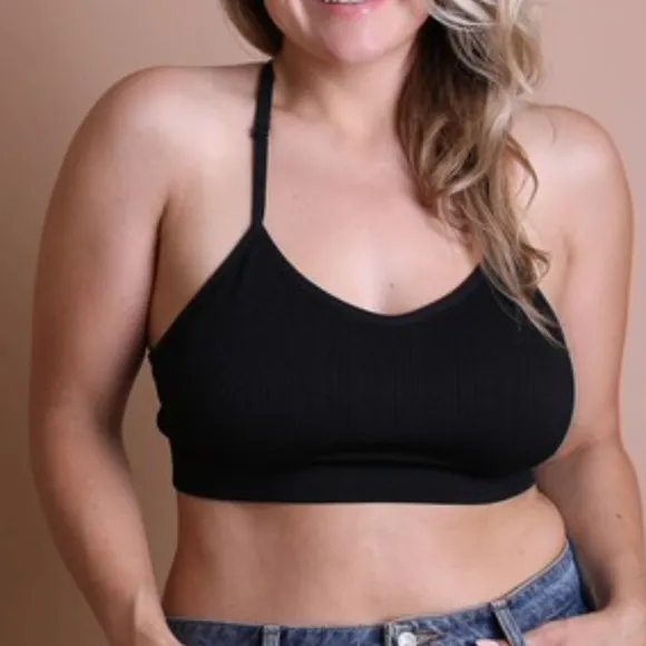 Plus Boho Black Mesh  Floral Seamless Bralette