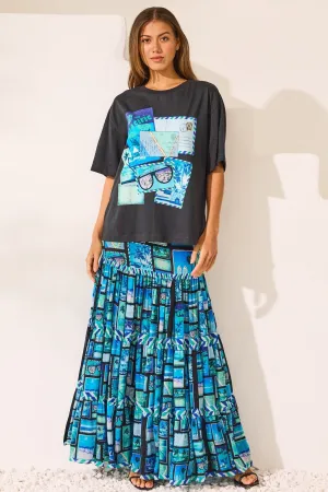 Postcards Maxi Skirt w Side Slit