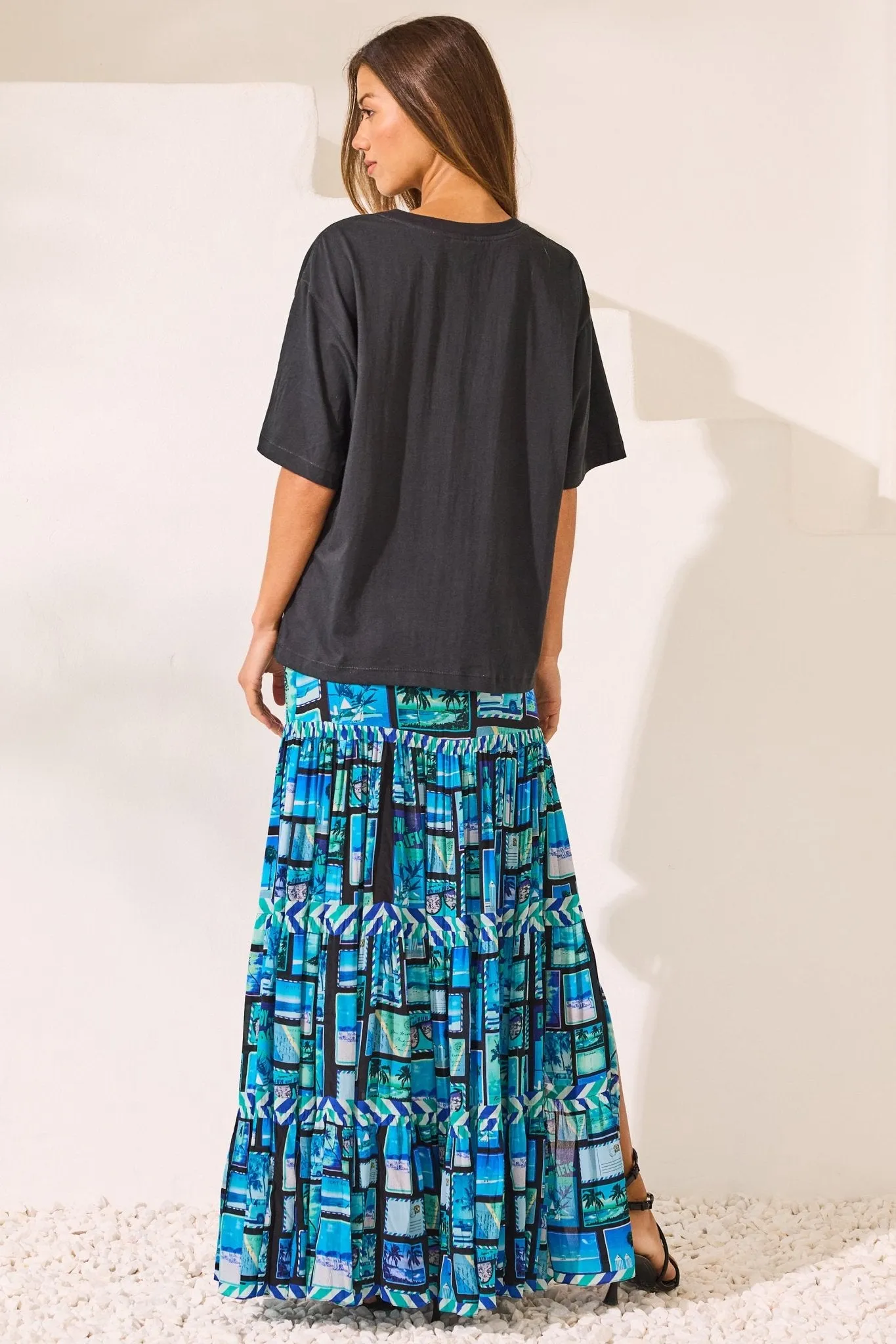 Postcards Maxi Skirt w Side Slit
