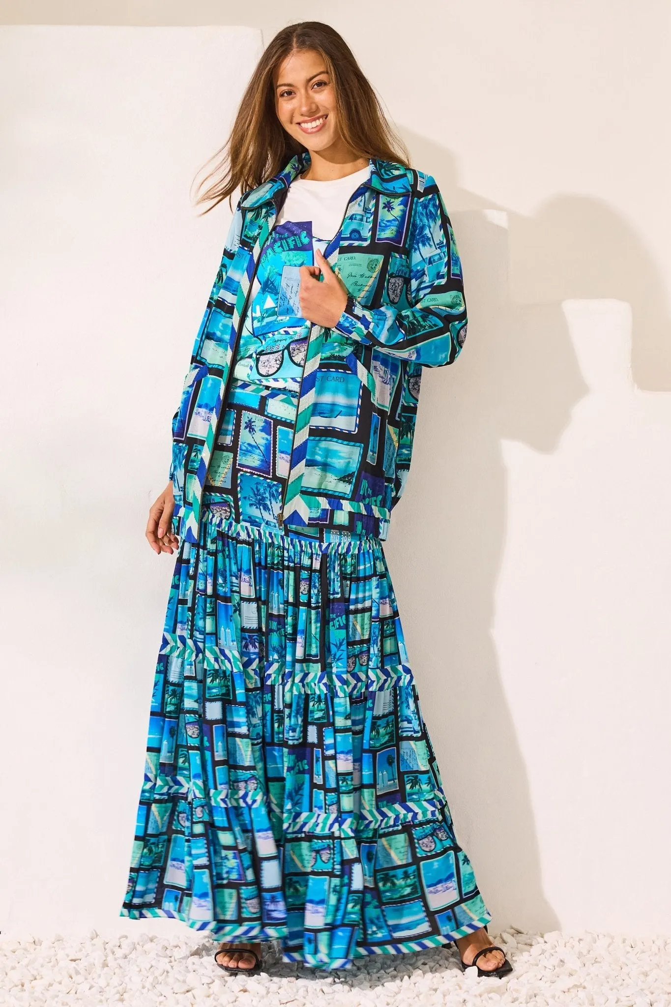 Postcards Maxi Skirt w Side Slit