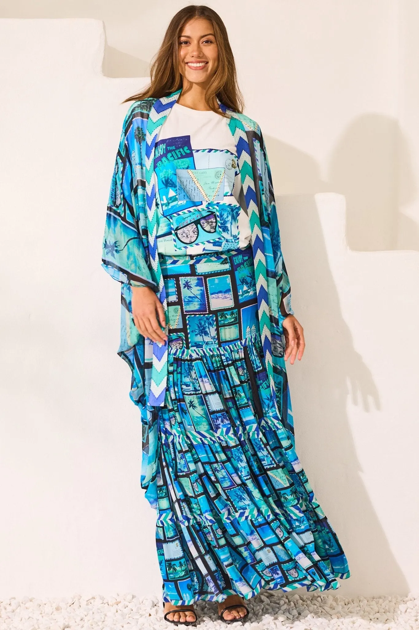 Postcards Maxi Skirt w Side Slit