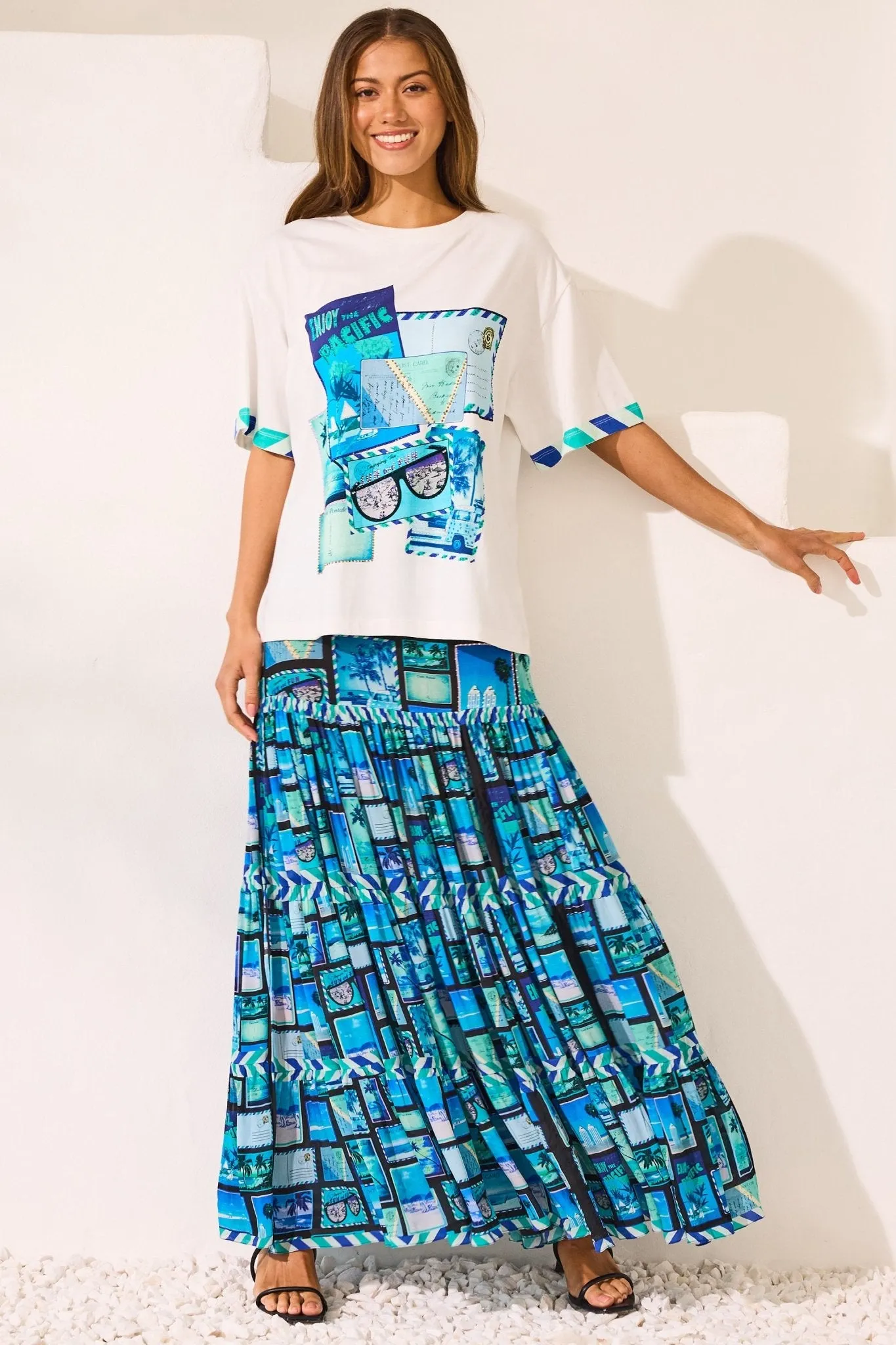 Postcards Maxi Skirt w Side Slit