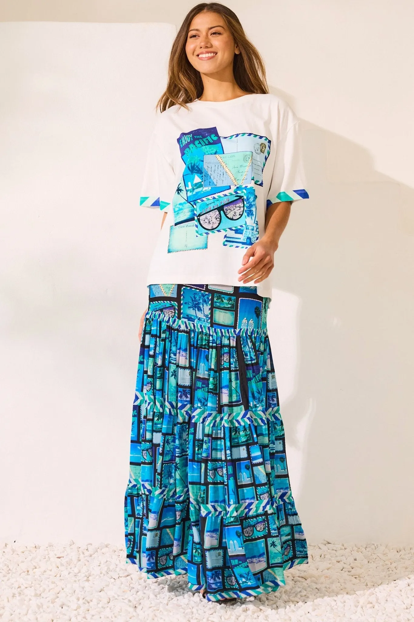 Postcards Maxi Skirt w Side Slit