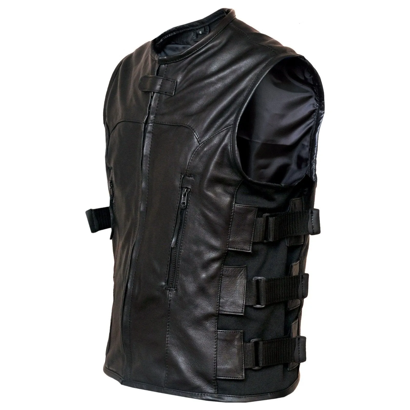 Premium Cowhide SWAT Leather Motorcycle Vest Adjustable Fit