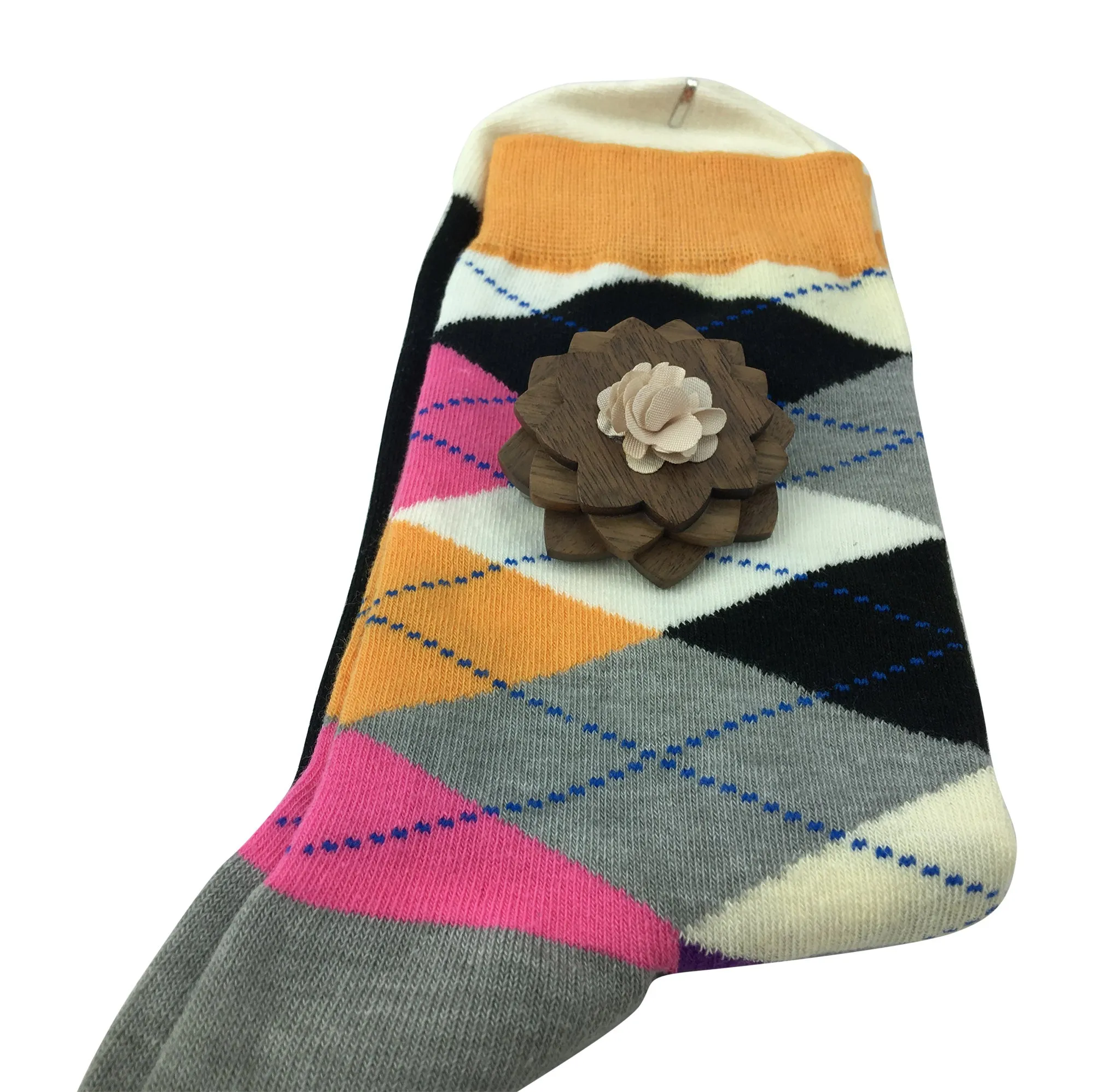 Premium Wooden Lapel Pin with Matching Cotton Blend Sock