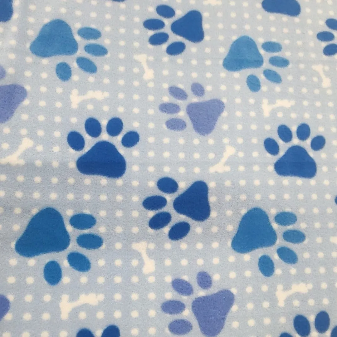 Printed Polar Fleece Fabric 150 cm Blue Paws