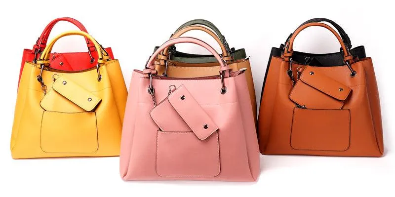 Prolific Colourful  3 in 1 Genuine Leather Women Khaki Handbags