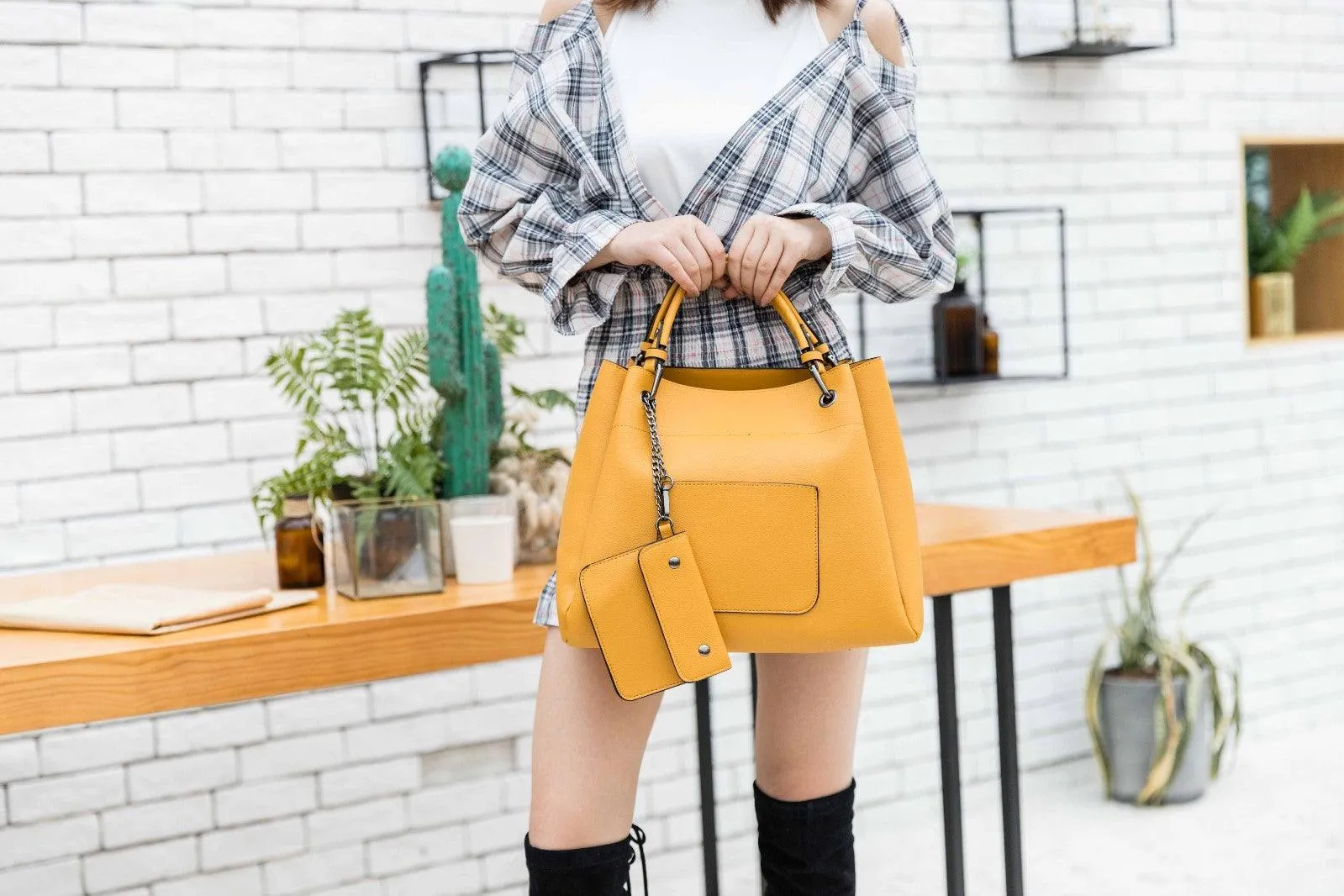 Prolific Colourful  3 in 1 Genuine Leather Women Khaki Handbags