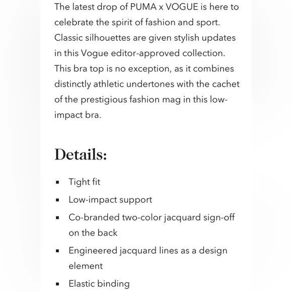 Puma X Vogue sports bra (S)