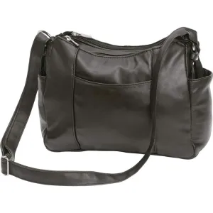 Purse Handbag Solid Black Lambskin Leather Bag w/ Phone Holder And Shoulder Strap