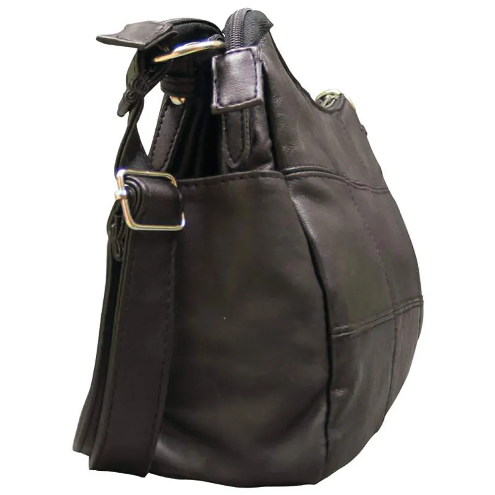 Purse Handbag Solid Black Lambskin Leather Bag w/ Phone Holder And Shoulder Strap