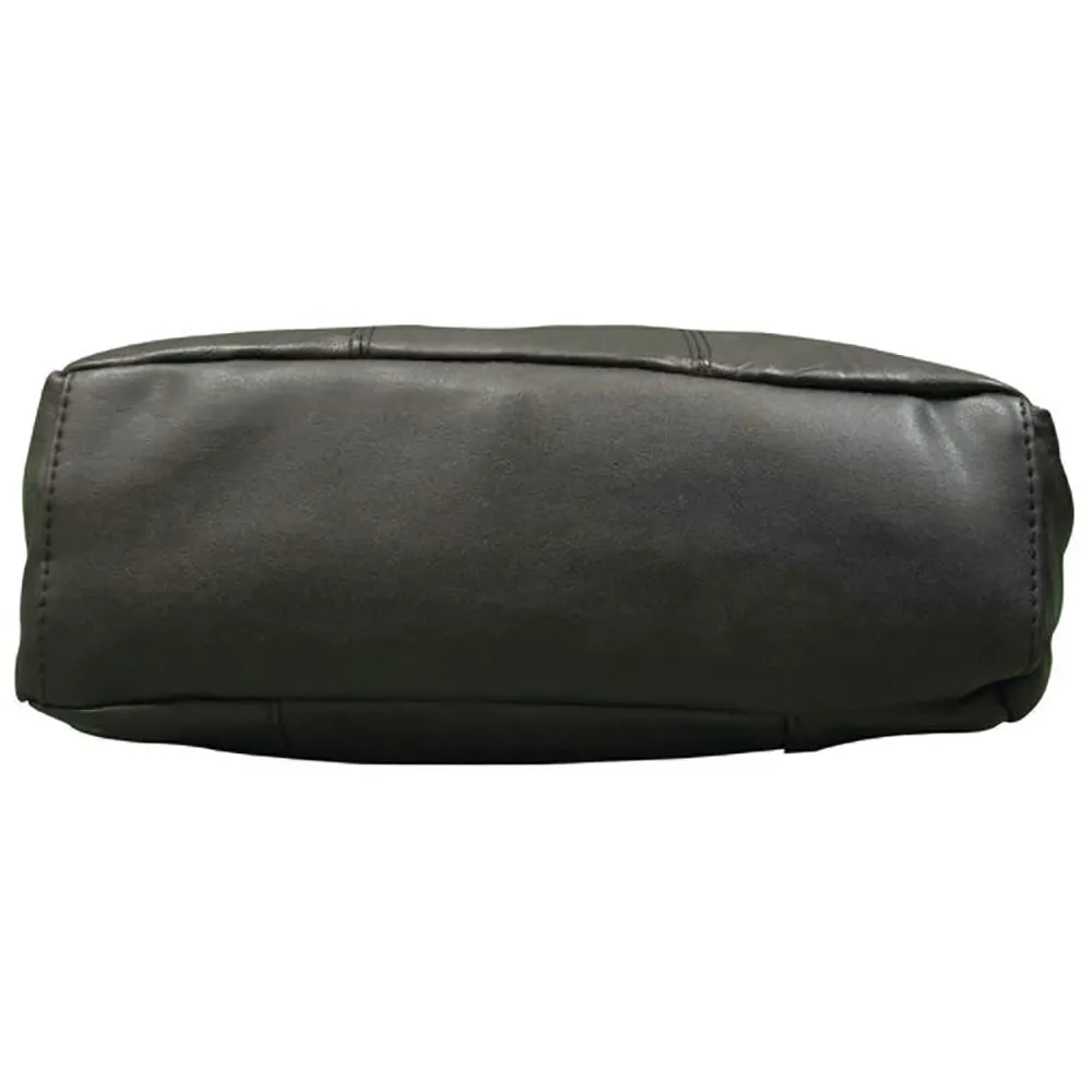 Purse Handbag Solid Black Lambskin Leather Bag w/ Phone Holder And Shoulder Strap