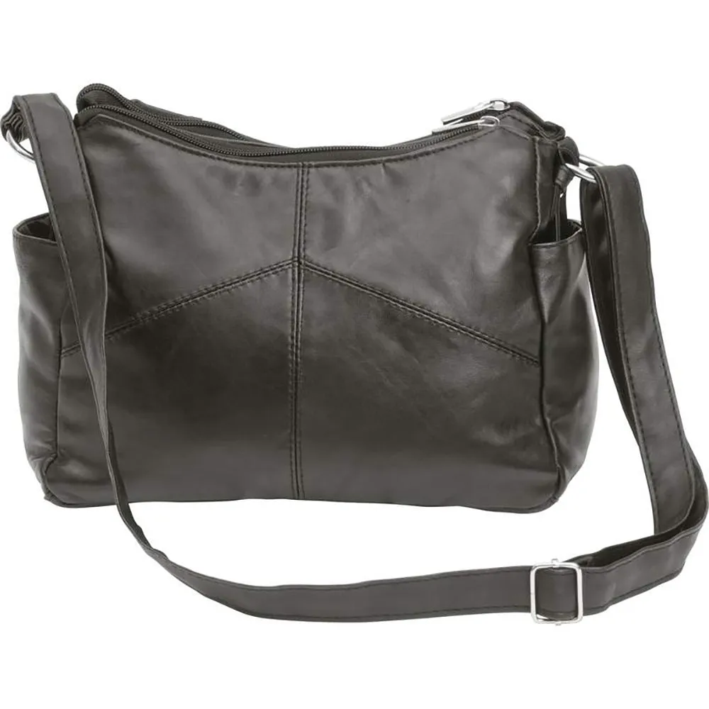 Purse Handbag Solid Black Lambskin Leather Bag w/ Phone Holder And Shoulder Strap