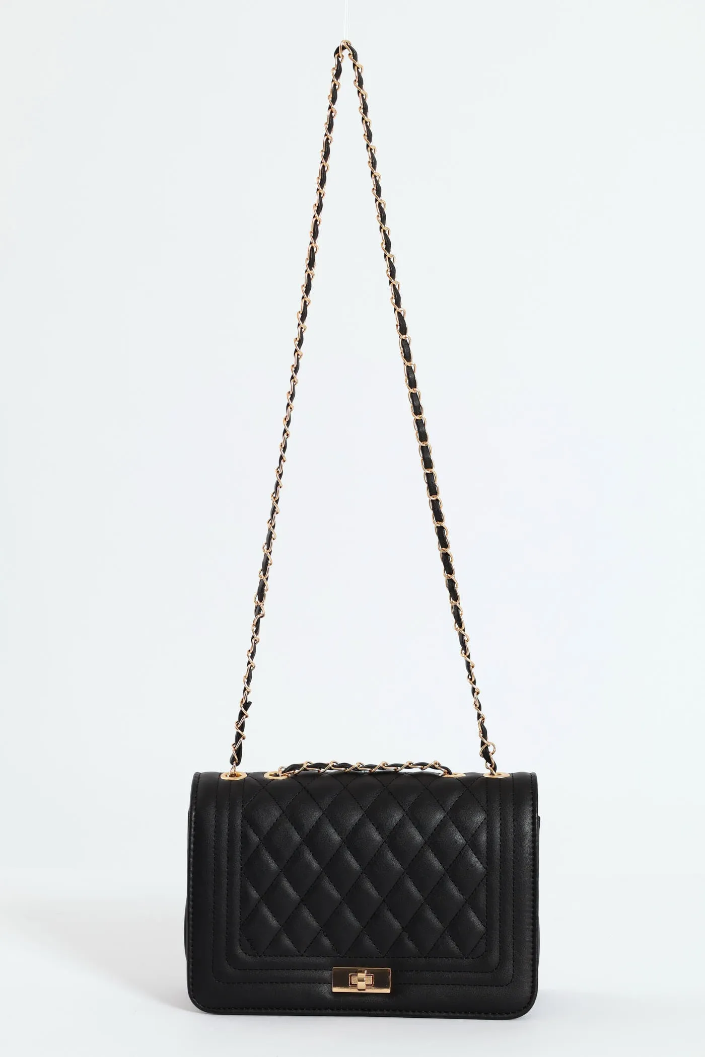 Quilted Chain Satchel - Black