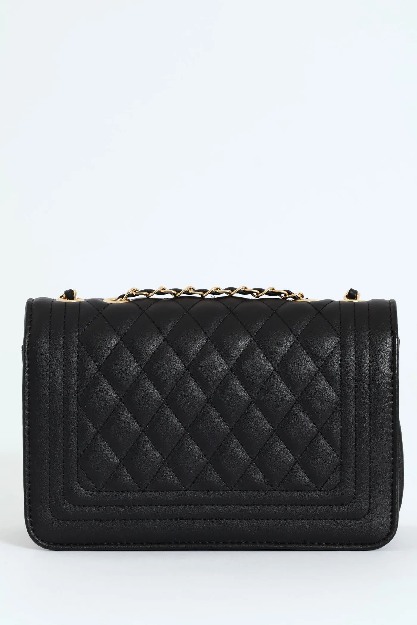 Quilted Chain Satchel - Black