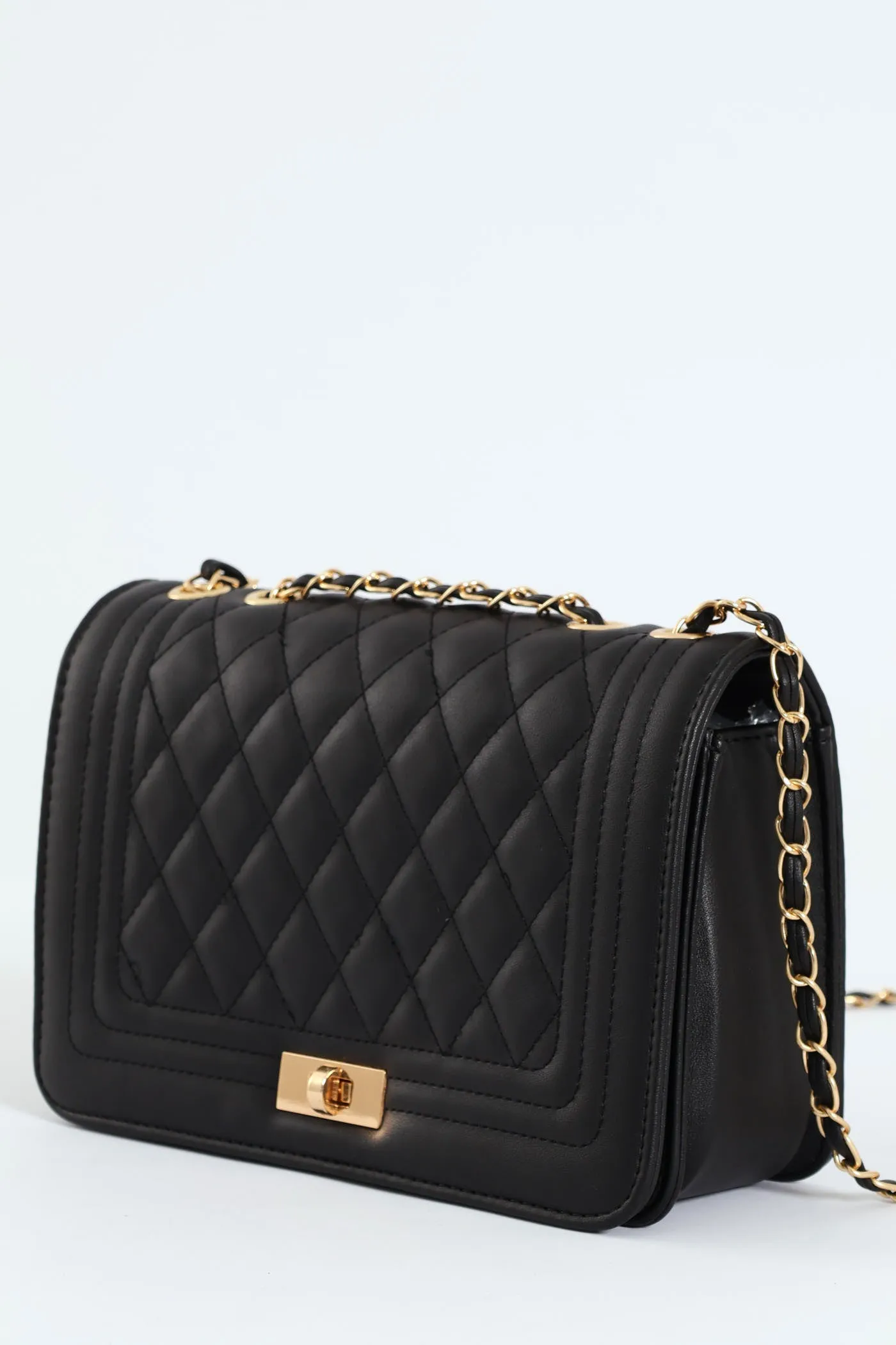 Quilted Chain Satchel - Black