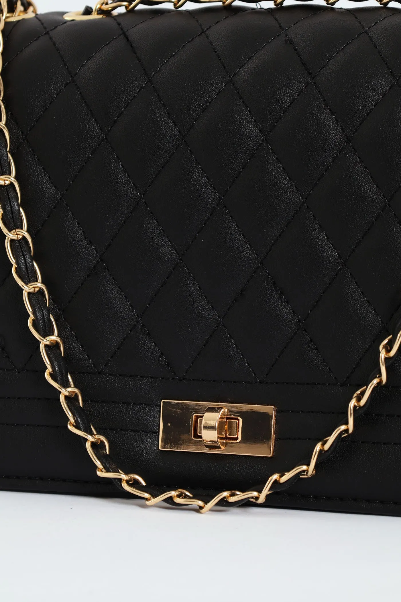 Quilted Chain Satchel - Black