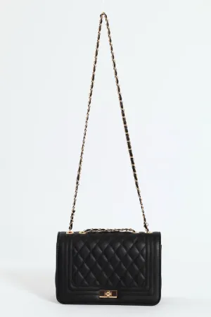 Quilted Chain Satchel - Black