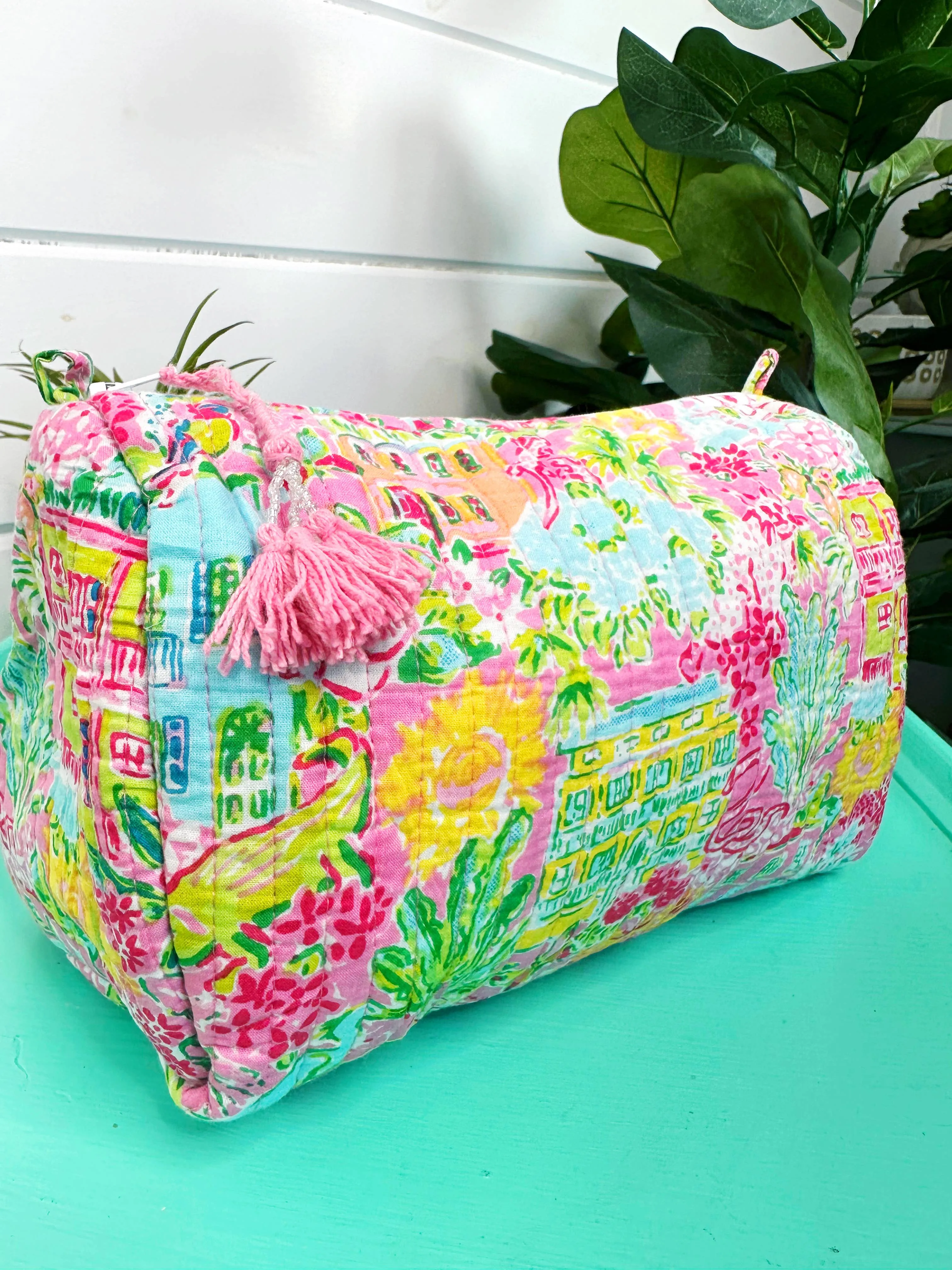 Quilted Cosmetic Bag in Seaside Print
