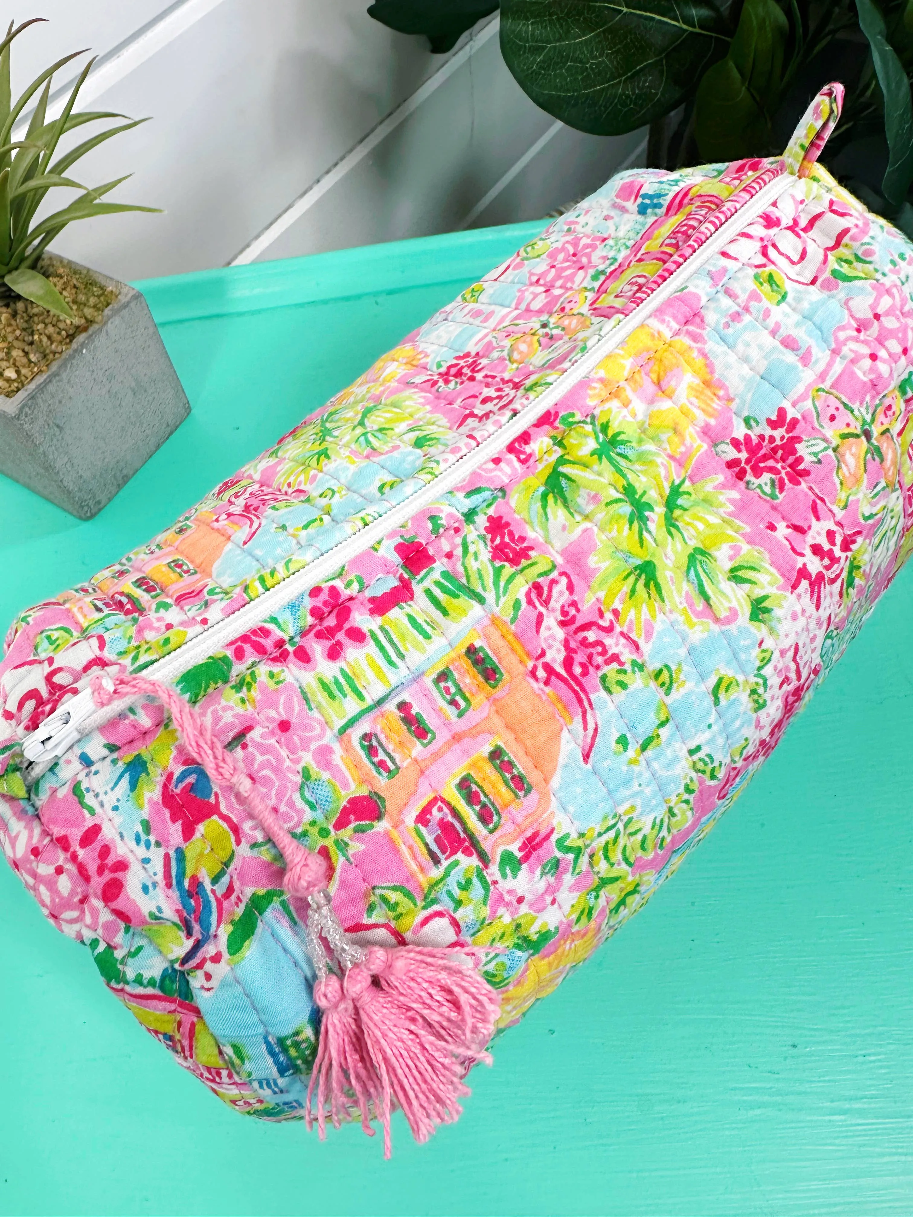 Quilted Cosmetic Bag in Seaside Print