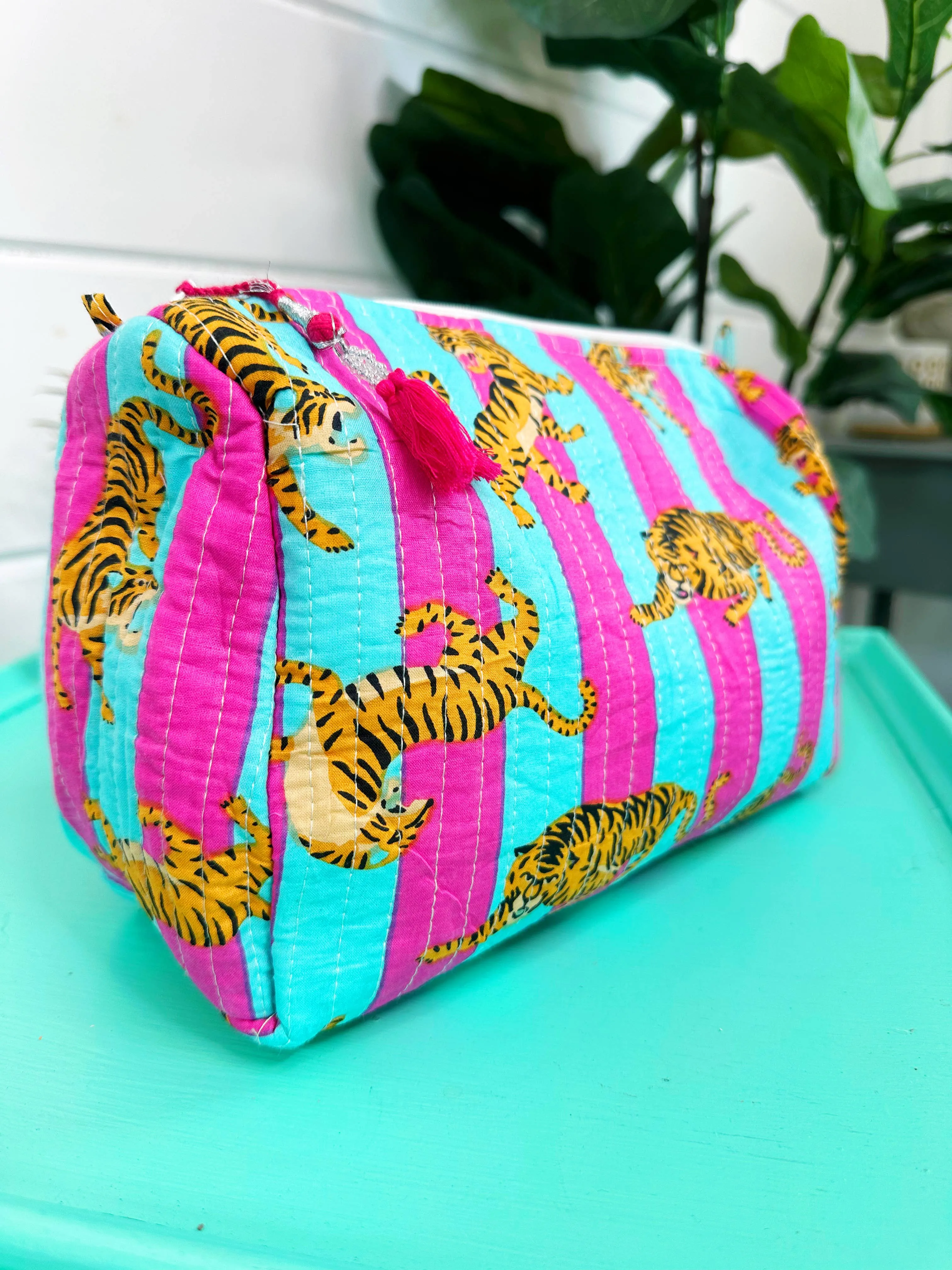 Quilted Tiger Print Makeup Bag | Cosmetics Toiletry Bag