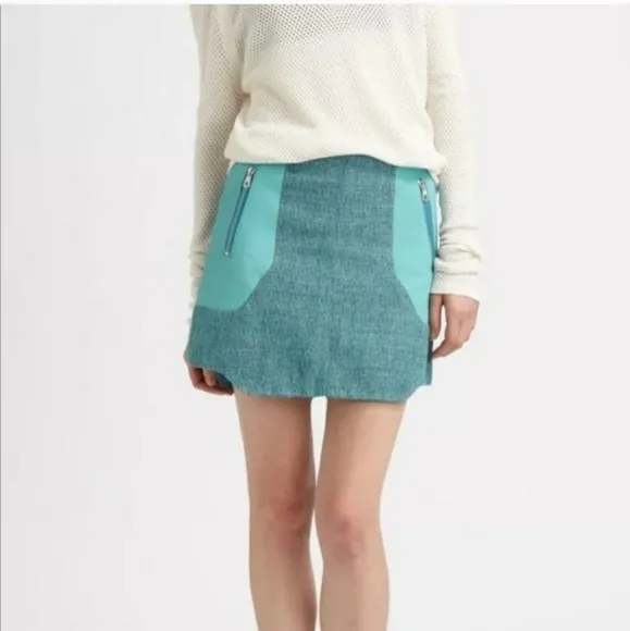Rag &amp; Bone Linen Tweed &amp; Leather Mini Skirt Size 4