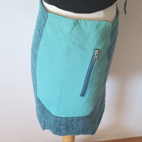 Rag &amp; Bone Linen Tweed &amp; Leather Mini Skirt Size 4