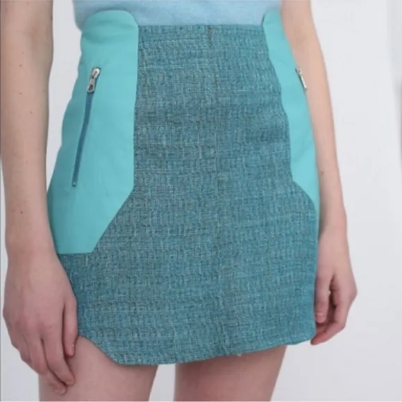 Rag &amp; Bone Linen Tweed &amp; Leather Mini Skirt Size 4