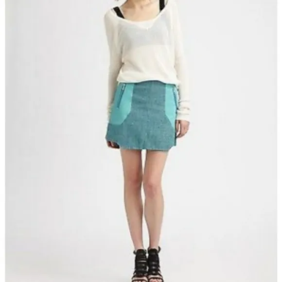 Rag &amp; Bone Linen Tweed &amp; Leather Mini Skirt Size 4