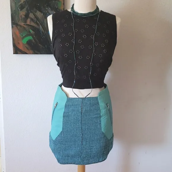 Rag &amp; Bone Linen Tweed &amp; Leather Mini Skirt Size 4