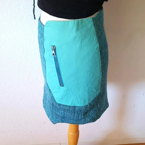 Rag &amp; Bone Linen Tweed &amp; Leather Mini Skirt Size 4