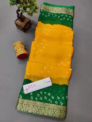 Rajasthani bandhani Saree in yellow
