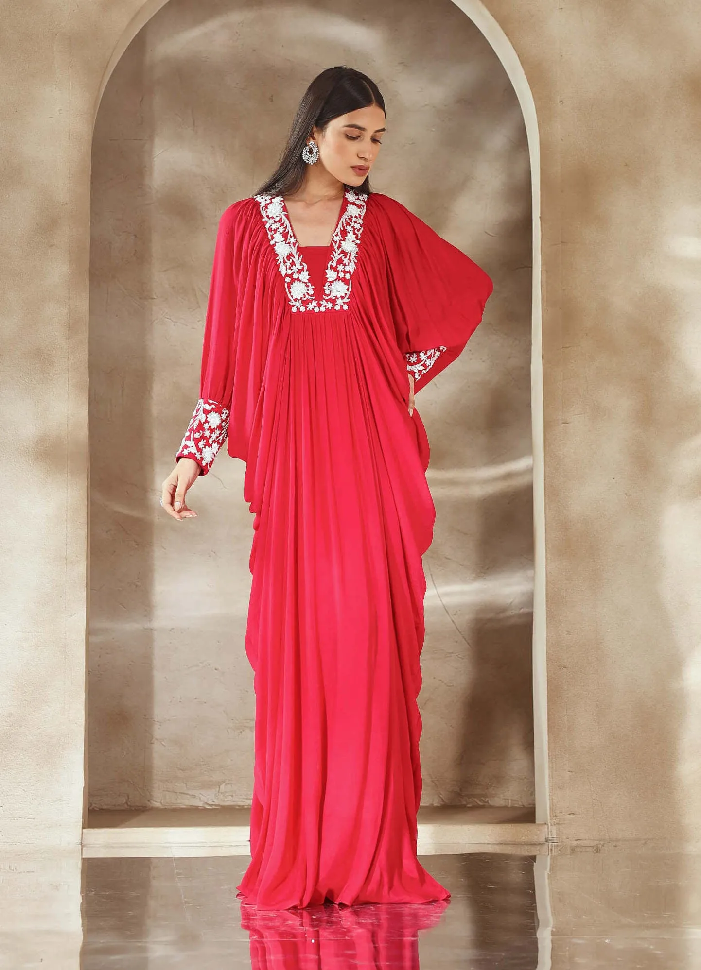 Rasberry pink embellished kaftan